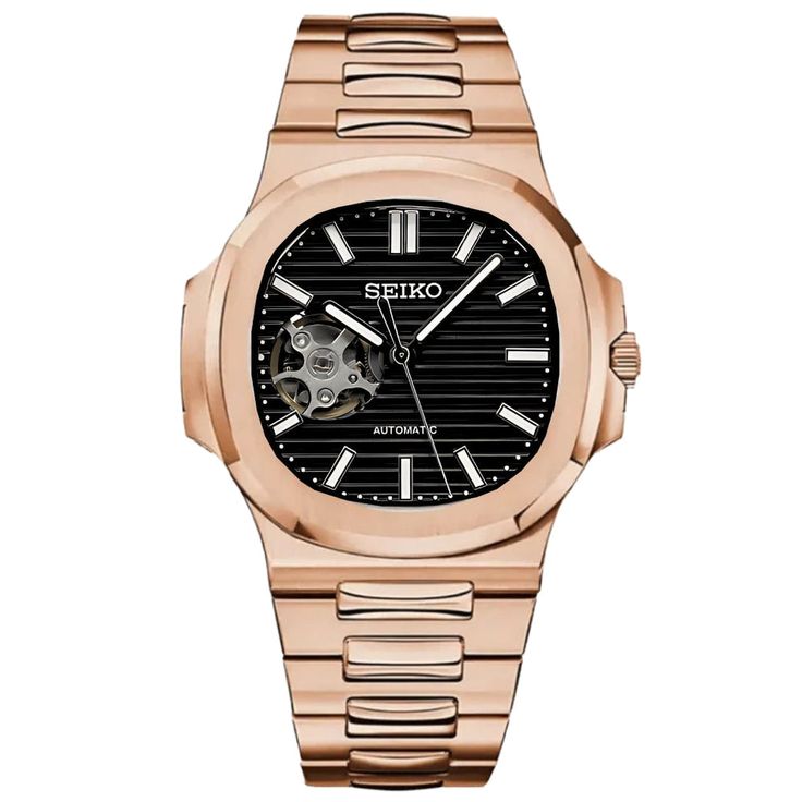 Nautilus Rose Gold Black Dial (Open Heart)