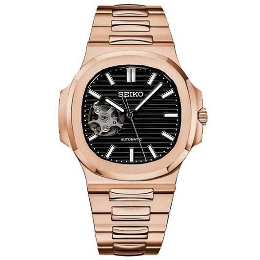 Nautilus Rose Gold Black Dial (Open Heart)